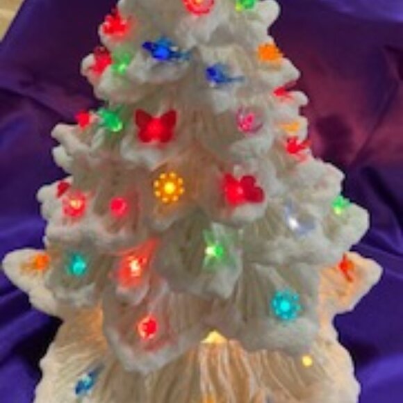 Vintage 18" White Ceramic Christmas Tree with Multi-color Lights - Picture 1 of 3